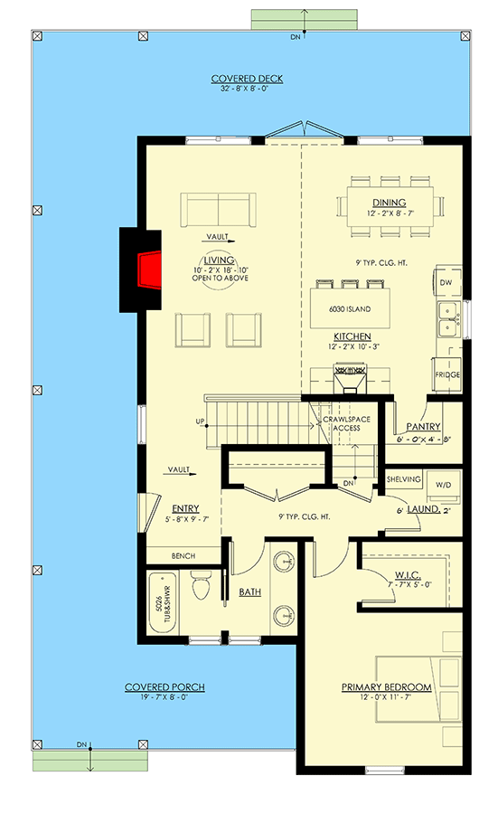 Plan 270087AF: Country Cottage with Wrap Around Porch and Flexible Loft - 1648 Sq Ft - Floor Plan - Main Level - Cottage, Country, Rustic, Vacation