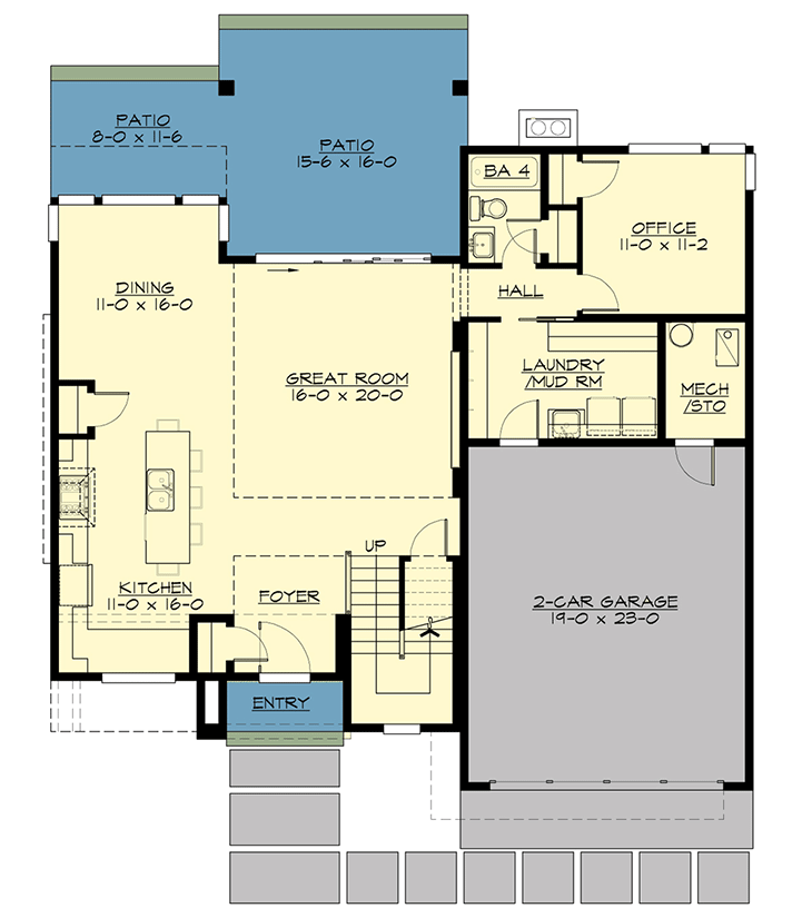 Plan 23950JD: 2-Story Modern House Plan with Upstairs Master with Private Deck - 2226 Sq Ft - Floor Plan - Main Level - Contemporary, Modern, Northwest