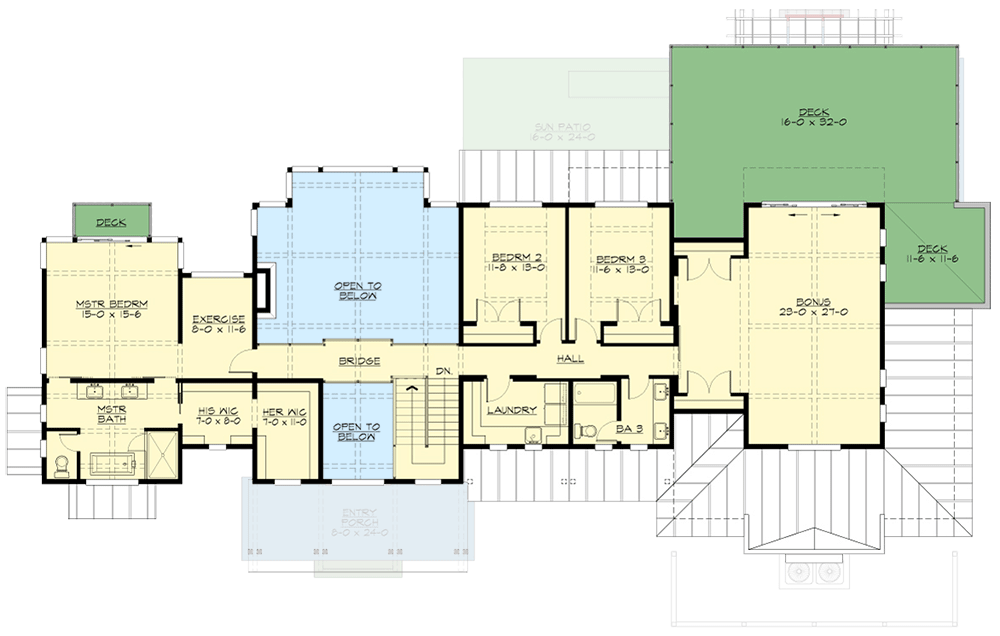 Plan 23951JD: 4 Bed Transitional Farmhouse Plan with Home Office and Outdoor Living - 4405 Sq Ft - Floor Plan - 2nd Floor