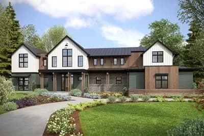 4 Bed Transitional Farmhouse Plan with Home Office and Outdoor Living - 4405 Sq Ft