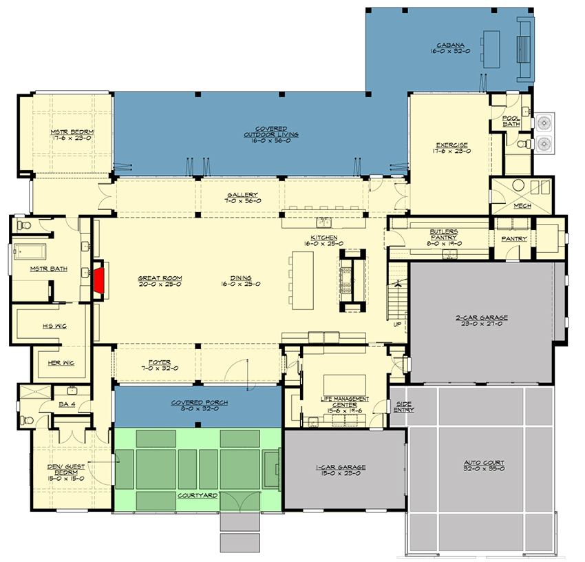 Plan 23952JD: Modern Hill Country House Plan with Indoor-Outdoor Living - 5575 Sq Ft - Floor Plan - Main Level - Country, Hill Country, New American, Transitional