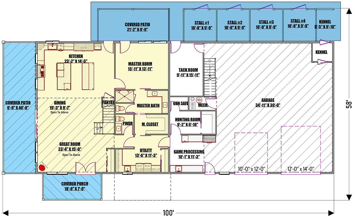 Plan 400021FTY: Barndominium-Style House Plan For The Outdoors Lover - 2866 Sq Ft - Floor Plan - Main Level - Barndominium, Country, Mountain, Rustic