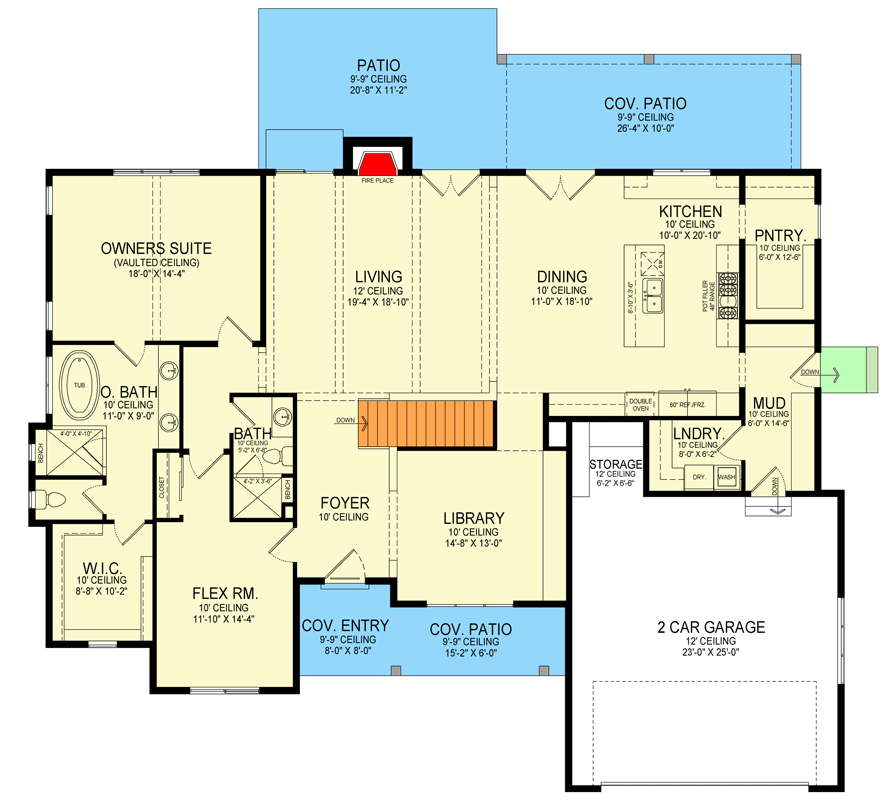 Plan 290166IY: 1-Story House Plan with Finished Lower Level - 4653 Sq Ft - Floor Plan - Main Level - European, Transitional