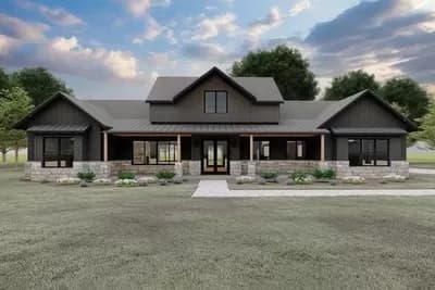 One-Story Modern Farmhouse Plan with 2-Car Side-Entry Garage - 3305 Sq Ft