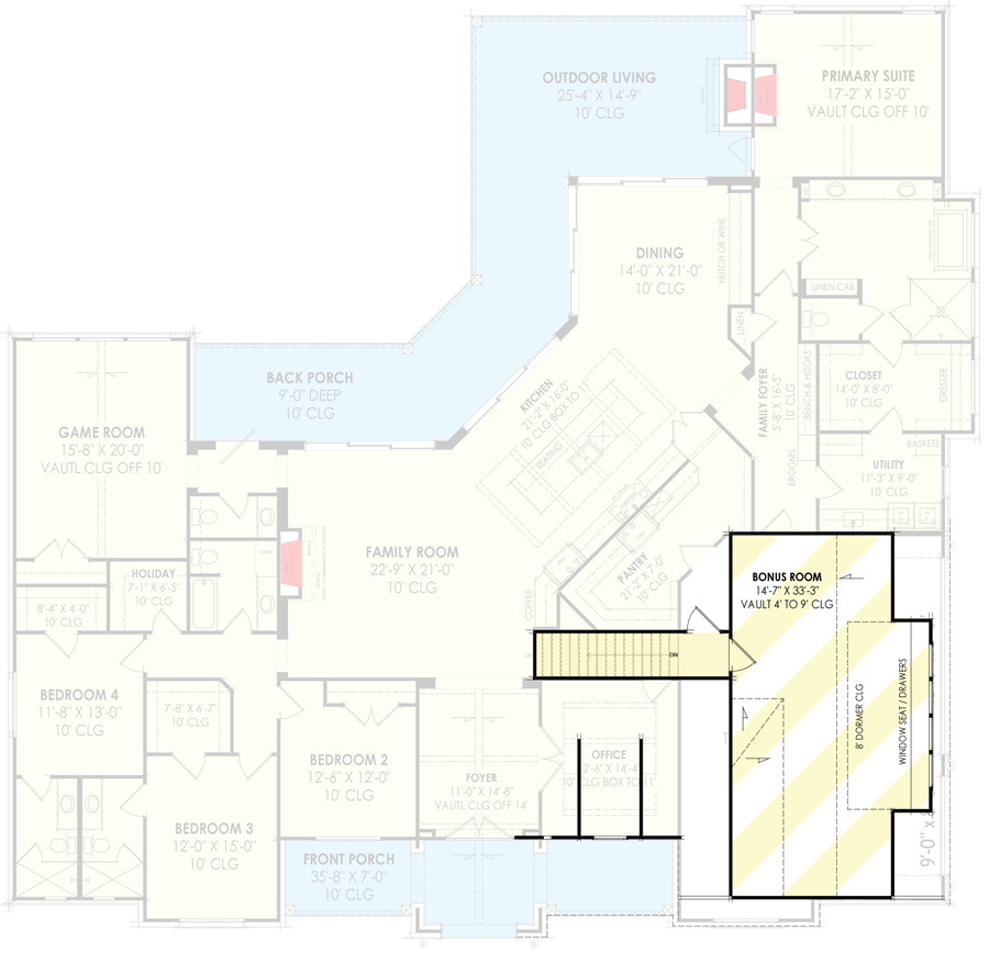 Plan 818112JSS: Transitional House Plan with Perfect Symmetry and Bonus Expansion - 4032 Sq Ft - Floor Plan - Optionally Finished Bonus Room - European, Transitional