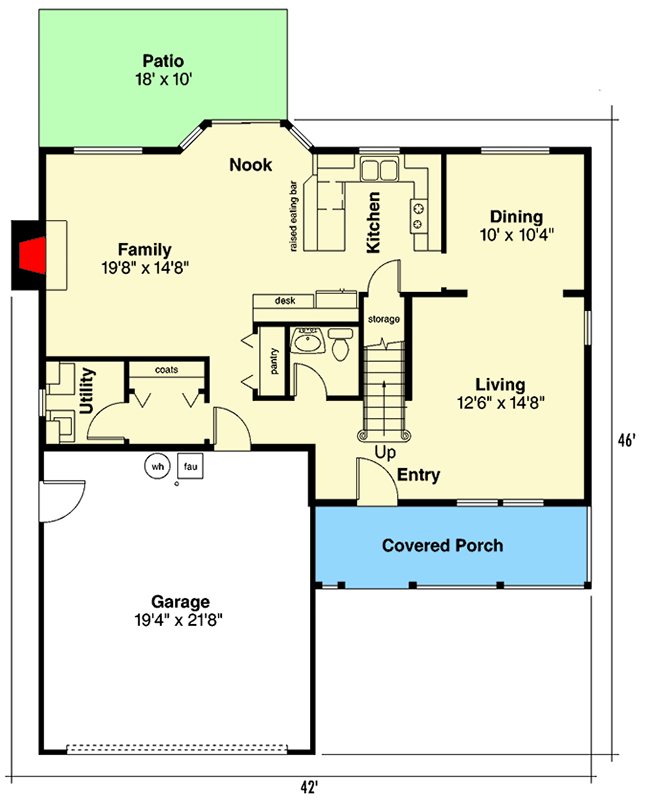 Plan 72405DA: 2-Story Farmhouse-Inspired House Plan with Closed Floor Plan - 1763 Sq Ft - Floor Plan - Main Level - Farmhouse, Traditional