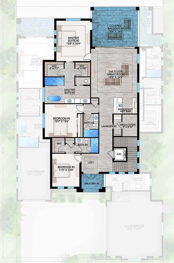 Plan 86139BW: 2-Story Coastal Contemporary House Plan with Two Garages - 4789 Sq Ft - Floor Plan - 2nd Floor - Contemporary, European, Florida-Style, Southern, Transitional