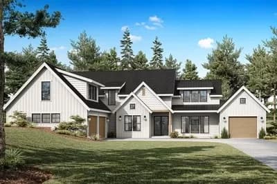 New American Farmhouse Plan with Bonus Above 3-Car Garage - 3581 Sq Ft