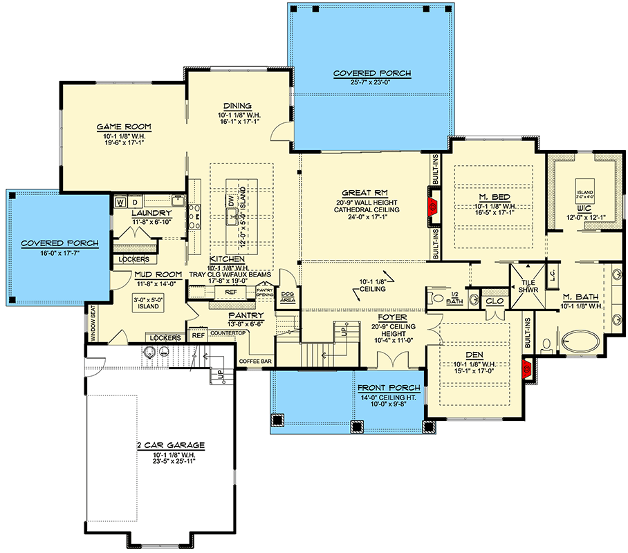 Plan 135248GRA: Elevated Mountain Craftsman House Plan with Two-Story Great Room and Main-Level Master - Floor Plan - Main Level - Craftsman, Mountain, New American
