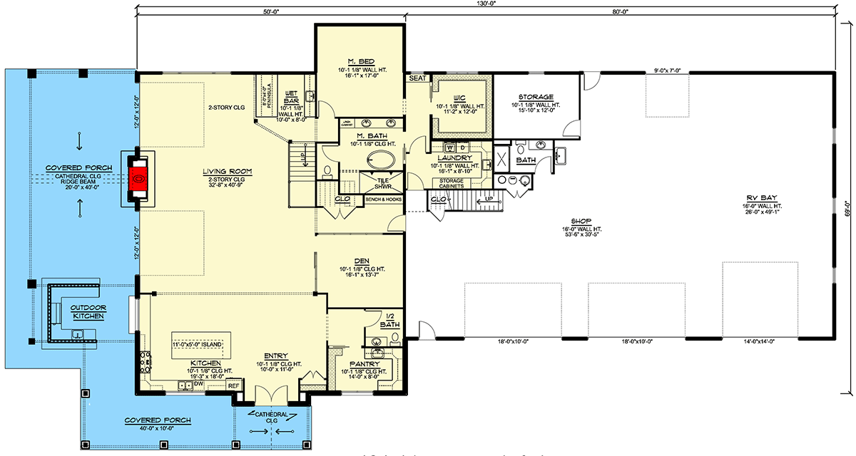 Plan 135249GRA: 5-Bed Barndominium-Style House Plan with 5-Car Garage - 6218 Sq Ft - Floor Plan - Main Level - Barndominium, Country, Farmhouse, Modern Farmhouse, New American