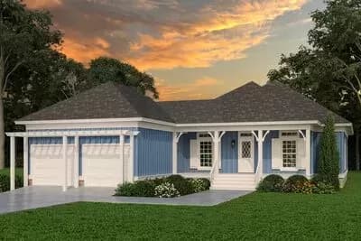 3-Bed Country Cottage House Plan with Workshop - 1362 Sq Ft