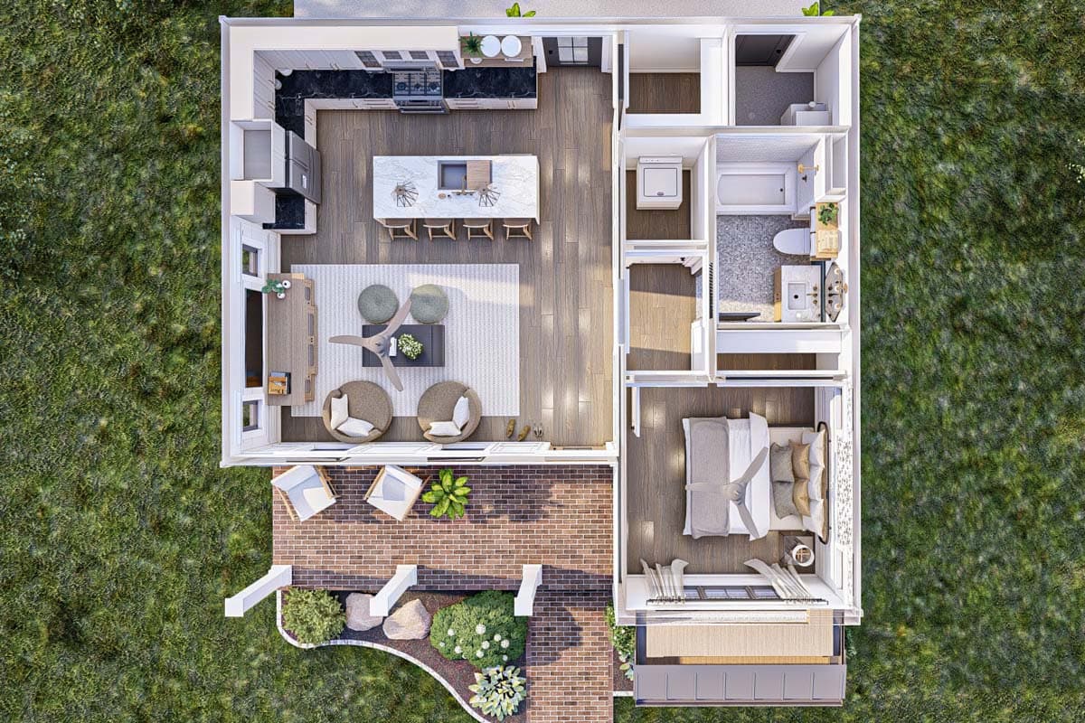 Plan 623320DJ: Modern Cottage ADU with Front Porch - Image #14 - Cabin, Cottage, Country