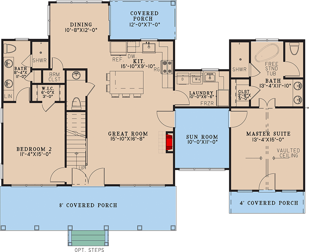 Plan 70872MK: 3-Bed Rustic House Plan with Sun Room and Upstairs Bunk Room - 1873 Sq Ft - Floor Plan - Main Level - Country, Rustic