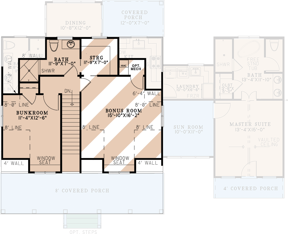 Plan 70872MK: 3-Bed Rustic House Plan with Sun Room and Upstairs Bunk Room - 1873 Sq Ft - Floor Plan - 2nd Floor - Country, Rustic