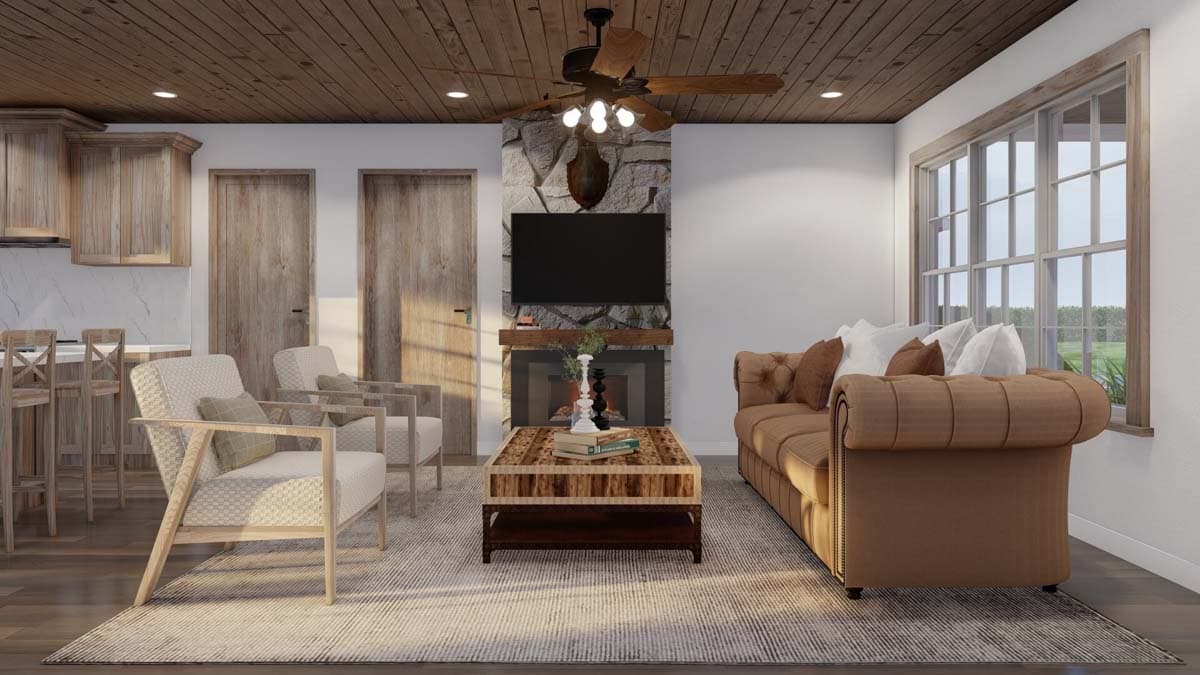 Plan 70872MK: 3-Bed Rustic House Plan with Sun Room and Upstairs Bunk Room - 1873 Sq Ft - Image #4 - Country, Rustic
