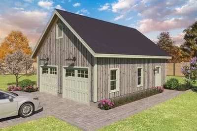 Timber-Framed 2-Car Garage Plan - Post and Beam Barn - 704 Sq Ft