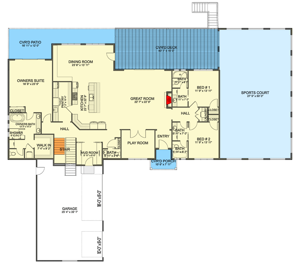 Plan 61483UT: Mountain Ranch Home Plan with Lower Level Expansion - 4057 Sq Ft - Floor Plan - Main Level - Mountain, New American, Ranch