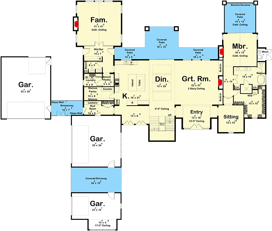 Plan 623322DJ: 5 Bed Luxury House Plan with 3 Garages - 4987 Sq Ft - Floor Plan - Main Level - Country, European