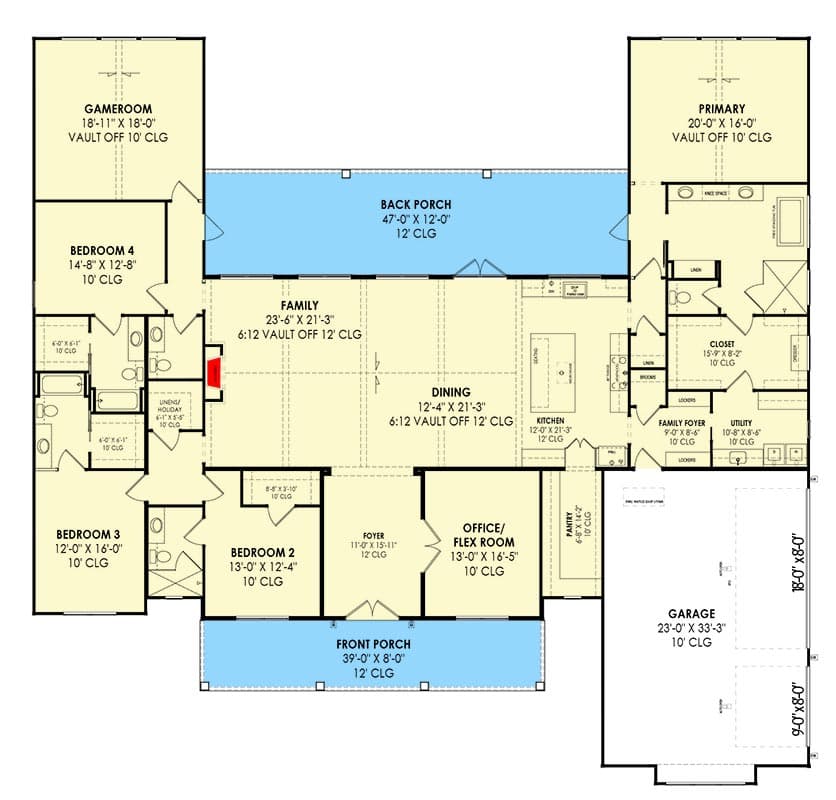 Plan 818116JSS: Modern Farmhouse with Game Room and Flex Room - 4083 Sq Ft - Floor Plan - Main Level - Country, Farmhouse, Modern Farmhouse