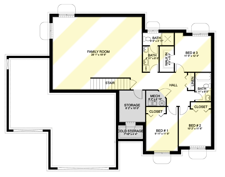 Plan 61485UT: One Floor New American House Plan with 3-Car Garage - 1713 Sq Ft - Floor Plan - Lower Level - New American, Ranch, Transitional