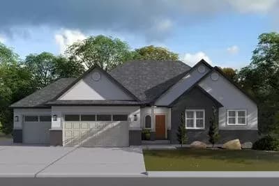 One Floor New American House Plan with 3-Car Garage - 1713 Sq Ft