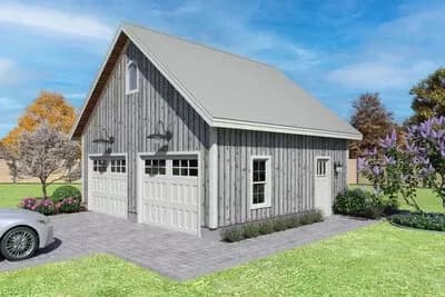Rustic Timber-Framed 2-Car Garage Plan - Post and Beam Barn - 576 Sq Ft