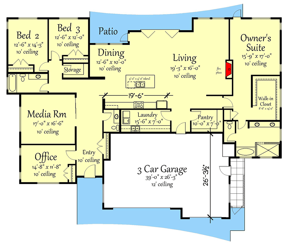 Plan 833004WAT: Prairie Ranch House Plan with Views to the Back - 3435 Sq Ft - Floor Plan - Main Level - Prairie, Ranch
