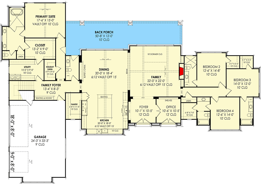 Plan 818117JSS: Transitional Tudor House Plan with Bonus Above 3-Car Garage - 3856 Sq Ft - Floor Plan - Main Level - European, Transitional, Tudor