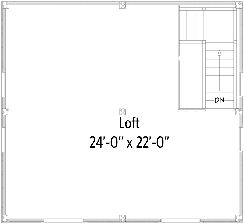 Plan 373006TMB: 2-Car Timber-Framed Garage Barn with Full Loft Above - 988 Sq Ft - Floor Plan - 2nd Floor - Barndominium, Rustic, Traditional