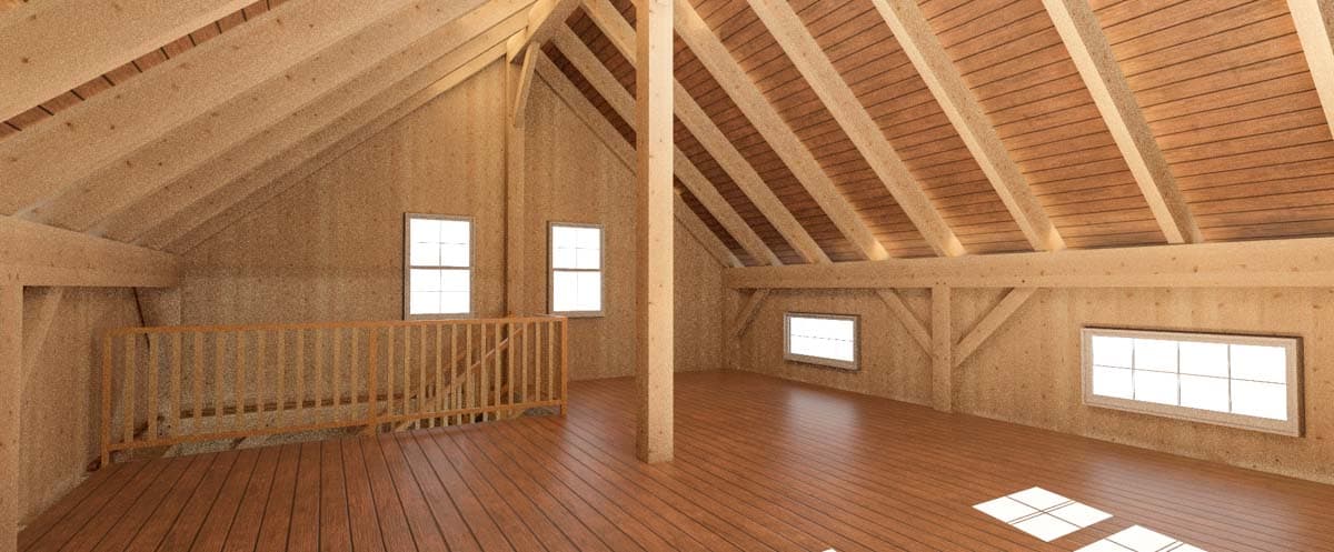 Plan 373006TMB: 2-Car Timber-Framed Garage Barn with Full Loft Above - 988 Sq Ft - Image #4 - Barndominium, Rustic, Traditional