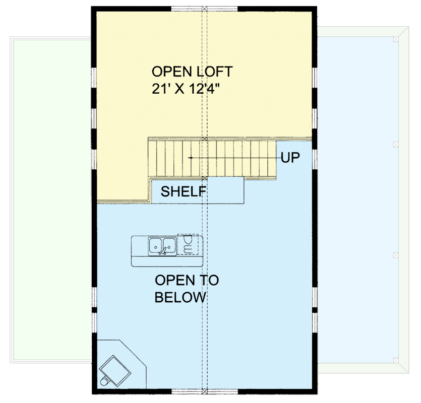 Plan 350054GH: 1 Bed 1 Bath Getaway House Plan with Loft - 1162 Sq Ft - Floor Plan - 2nd Floor - Cottage, Country, Craftsman