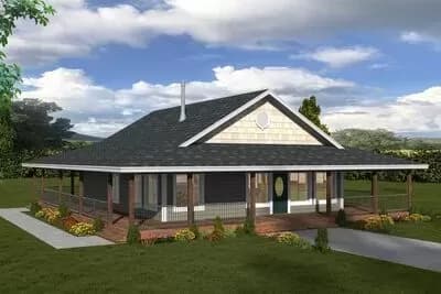 Country House Plan with 8-Foot-Deep Wrap Around Porch - 1394 Sq Ft