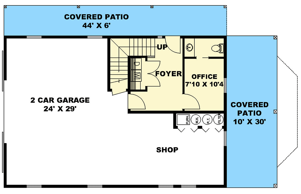 Plan 350058GH: Garage Shop with with 2-Bed Apartment Above - 1588 Sq Ft - Floor Plan - Main Level - Cabin, Country, Mountain, Rustic
