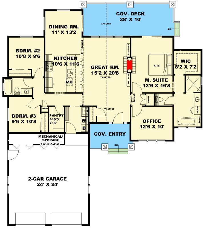 Plan 350060GH: 3 Bed House Plan with 2-Car Front-Facing Garage - 1803 Sq Ft - Floor Plan - Main Level - Craftsman, Traditional