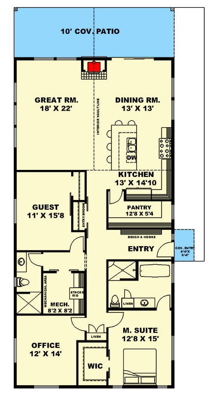 Plan 350062GH: 2 Bed Contemporary Mountain Home Plan with Vaulted Covered Patio - 2112 Sq Ft - Floor Plan - Main Level - Contemporary, Modern, Mountain, Scandinavian