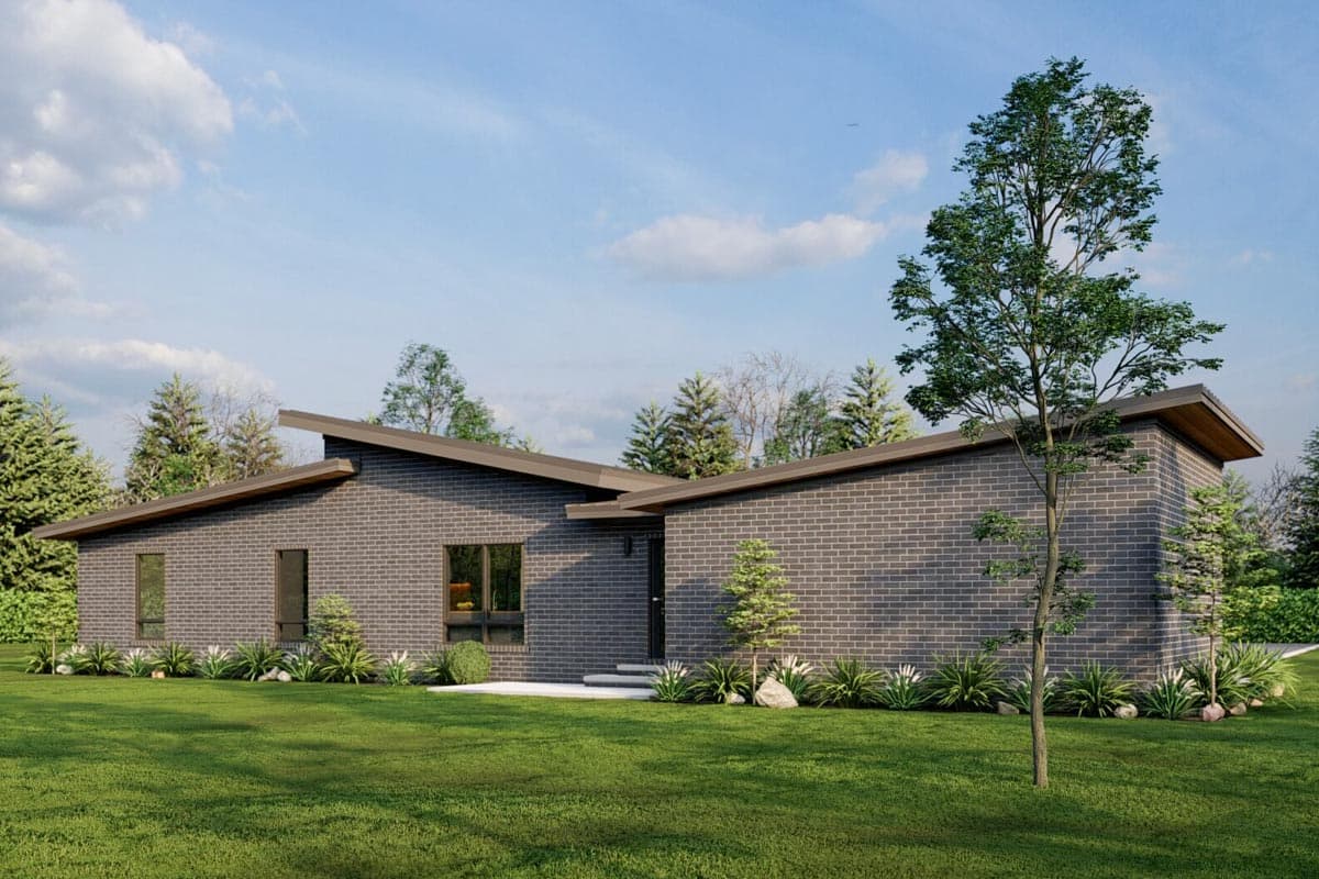 Plan 70874MK: Contemporary House Plan with Sloped Ceilings and 2-Car Garage - 1659 Sq Ft - Image #4 - Contemporary, Mid Century Modern, Modern