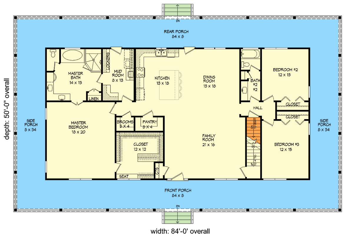 Plan 680256VR: Country House Plan with 8-Foot-Deep Wrap Around Porch - 2312 Sq Ft - Floor Plan - Main Level - Country, Traditional