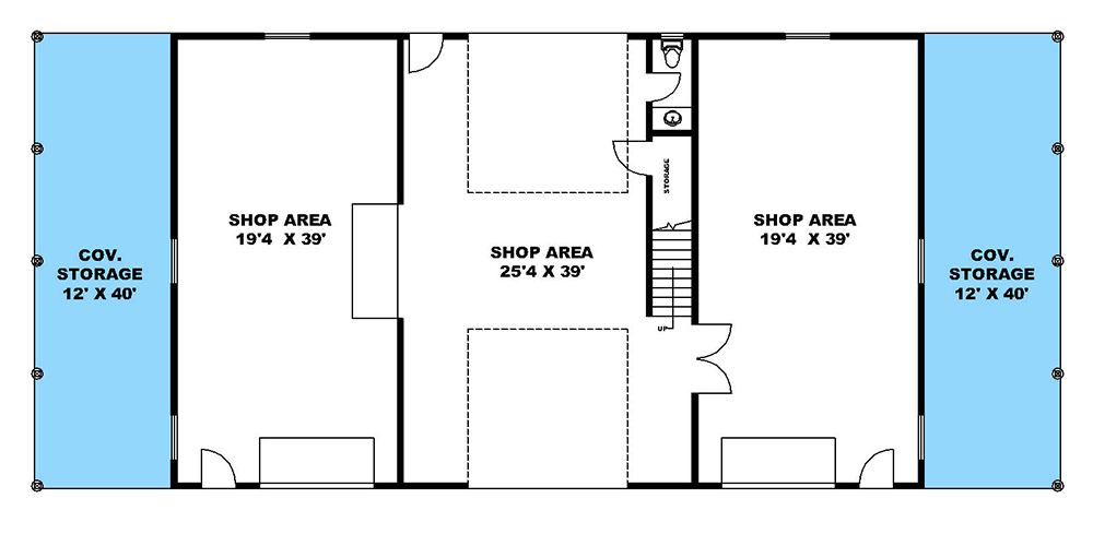 Plan 350064GH: Shop House with Living Space Above Drive-Through RV Bay  - Floor Plan - Main Level - Barndominium, Country