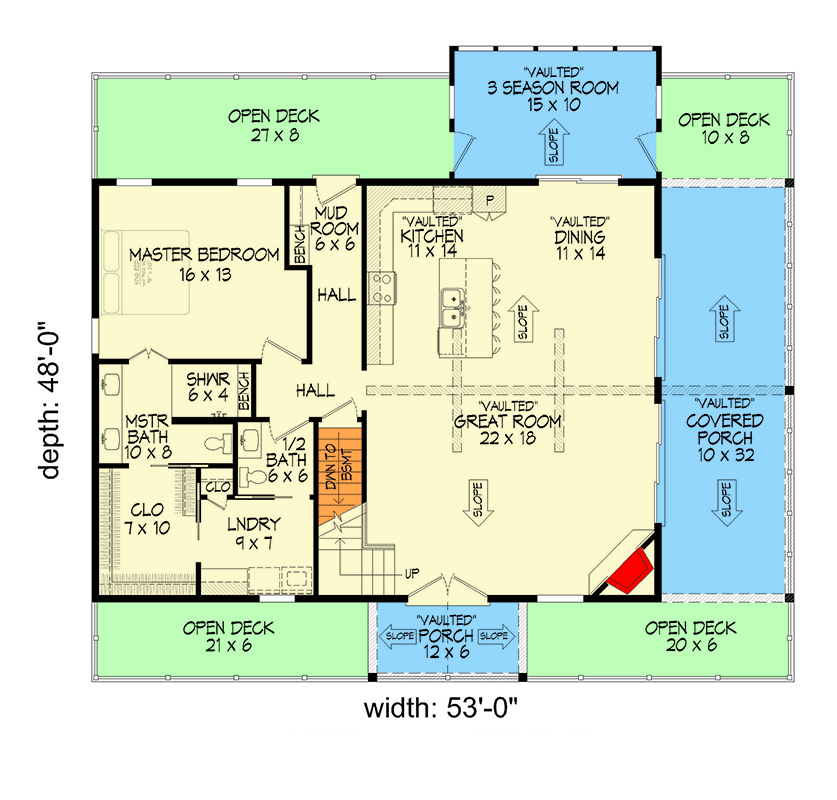 Plan 680258VR: Lake or Mountain House Plan with Outdoor Spaces on 3 Sides - 1952 Sq Ft - Floor Plan - Main Level - Country, Craftsman, Mountain, Northwest