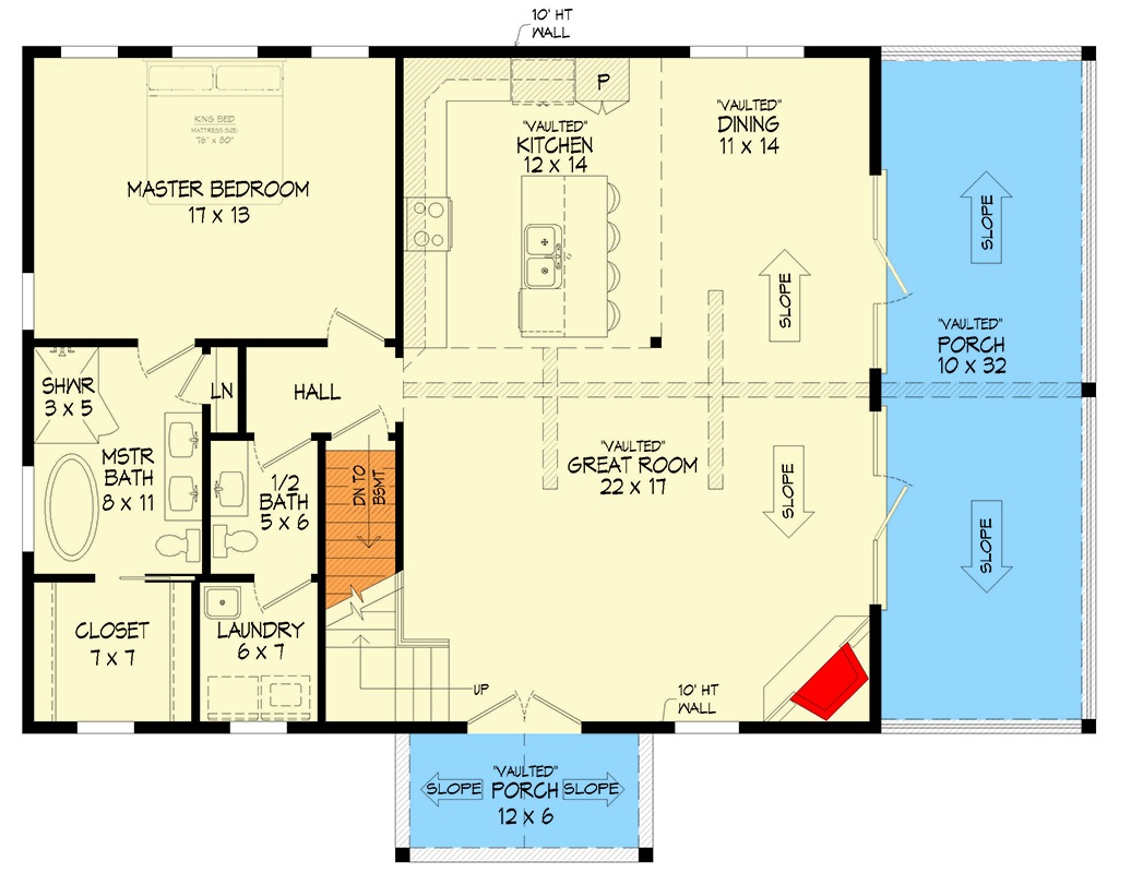 Plan 680259VR: Lake House Plan for a Side-Sloping Lot - 1937 Sq Ft - Floor Plan - Main Level - Country, Craftsman, Mountain