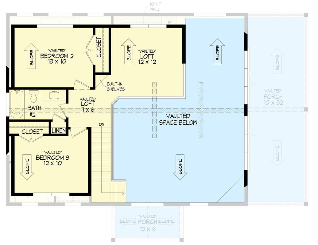 Plan 680259VR: Lake House Plan for a Side-Sloping Lot - 1937 Sq Ft - Floor Plan - 2nd Floor - Country, Craftsman, Mountain