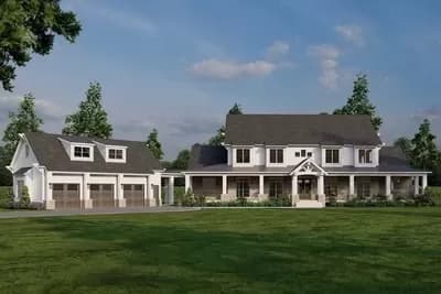 Large Farmhouse Plan with 4 Beds and an Angled 3-Car Garage - 5178 Sq Ft