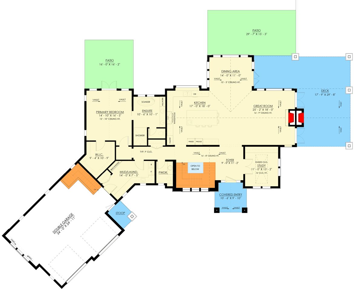 Plan 270091AF: 4-Bed Modern Farmhouse Plan with Angled and Lower Level Garages - 3224 Sq Ft - Floor Plan - Main Level - Country, Craftsman, Modern Farmhouse, Mountain, New American, Northwest, Ranch