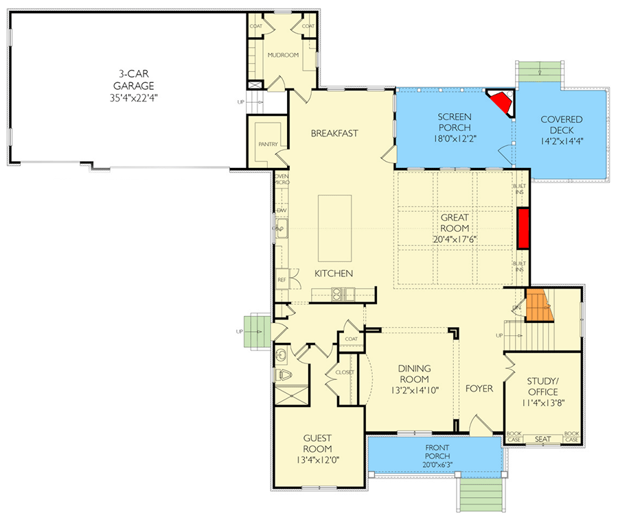Plan 29925LDG: 5-Bed House Plan with 3-Car Garage - 4560 Sq Ft - Floor Plan - Main Level - Traditional