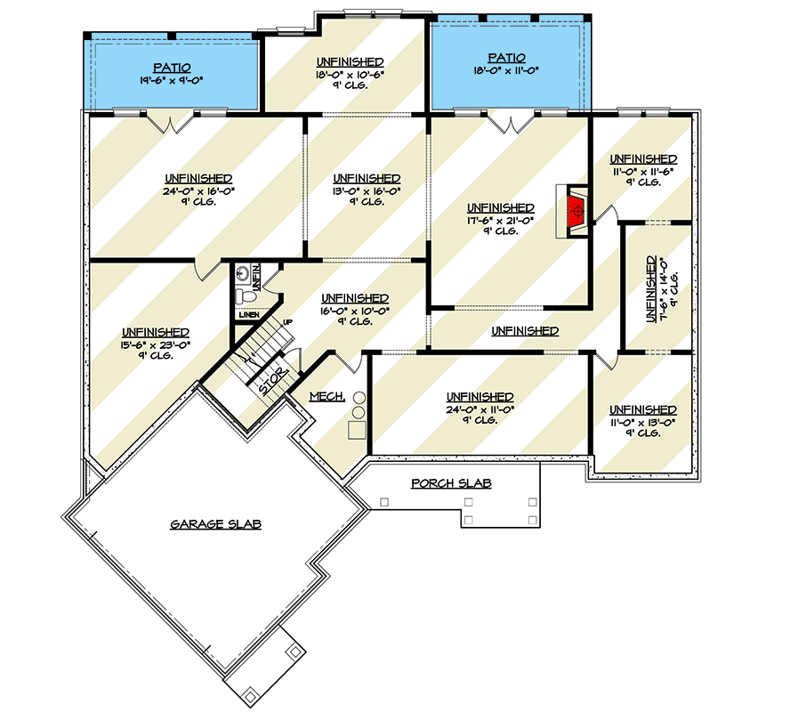 Plan 12326JL: 3-Bed Craftsman with Angled 2-Car Garage and Bonus - 2737 Sq Ft - Floor Plan - Unfinished Basement  - Craftsman, Mountain