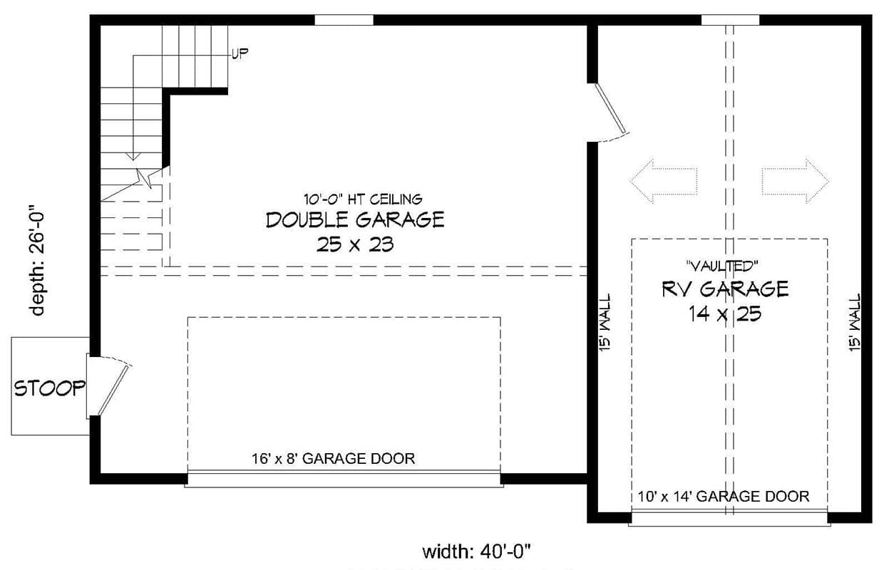 Plan 680260VR: 3-Car Detached Garage with Walk-Up Storage - 989 Sq Ft - Floor Plan - Main Level
