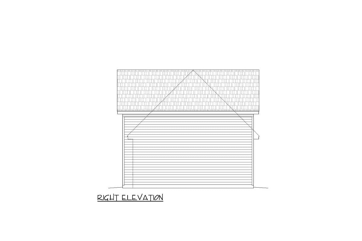 Right elevation house plan drawing with pitched roof and horizontal siding.