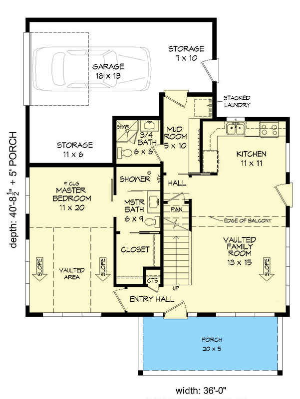 Plan 680263VR: Country Cottage with Loft and 1-Car Garage - Floor Plan - Main Level - Cabin, Cottage, Country, Traditional