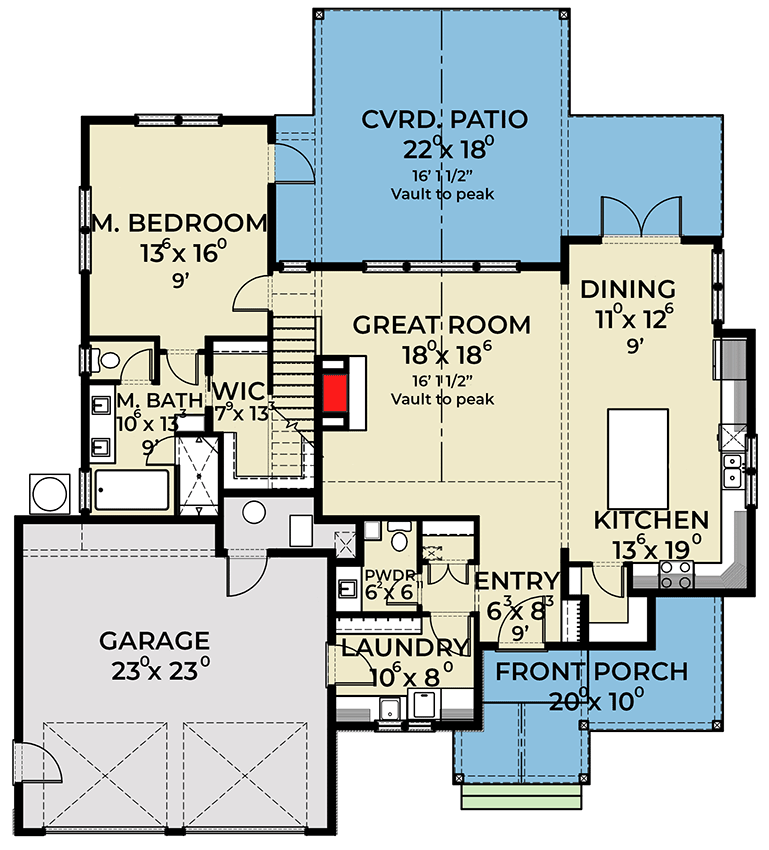 Plan 280200JWD: Craftsman House Plan with 2-Story Great Room - 2343 Sq Ft - Floor Plan - Main Level - Country, Craftsman, Modern Farmhouse, New American