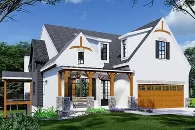 4 Bed New American House Plan with 6 Car Garage - 4005 Sq Ft